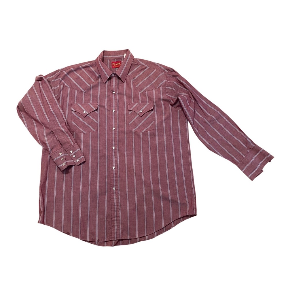 Vintage Plains Western Wear Pearl Snap Shirt XL Mauve Striped Cowboycore 70s 80s